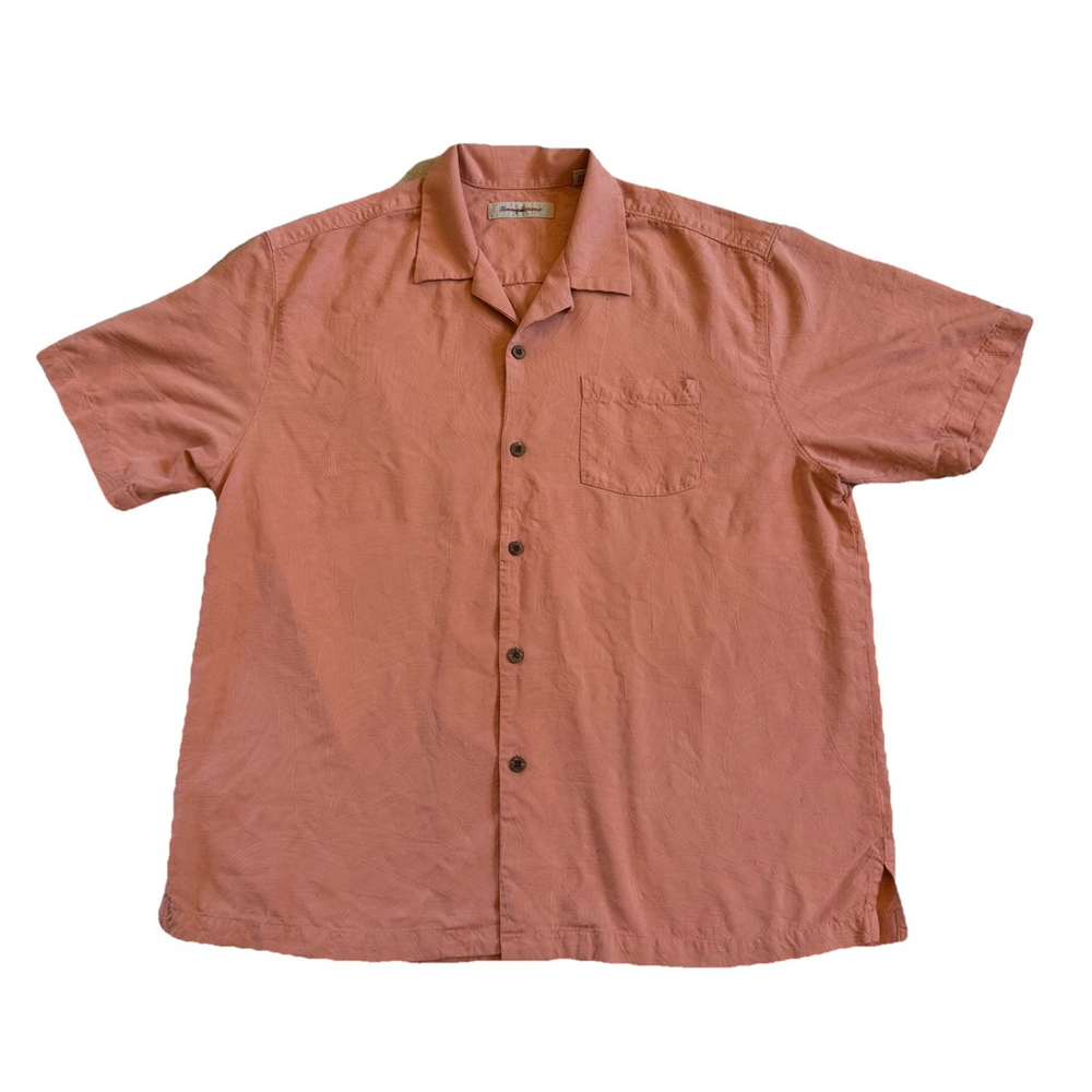 Tommy Bahama Men Short Sleeve 100%Silk Hawaii Shirt Size:XL Orange Tropical Leaf